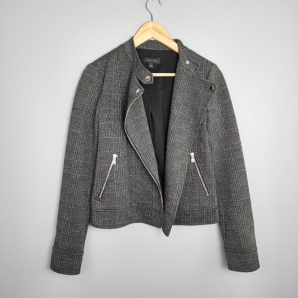Ann Taylor woman's plaid moto jacket, size 0